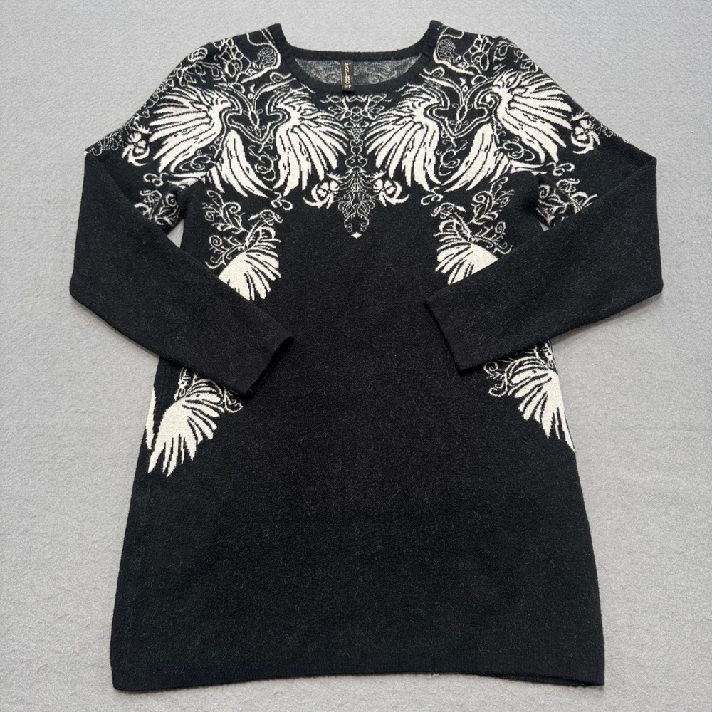 San‎ Lodo Sweater Women's Small Black White Intarsia Wing Oversize Knit Crewneck
